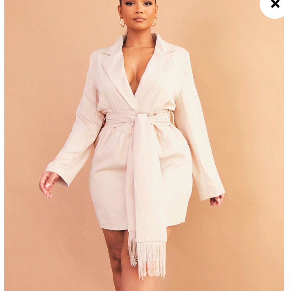 Plus Stone Wrap Front Tassel Belted Dress
